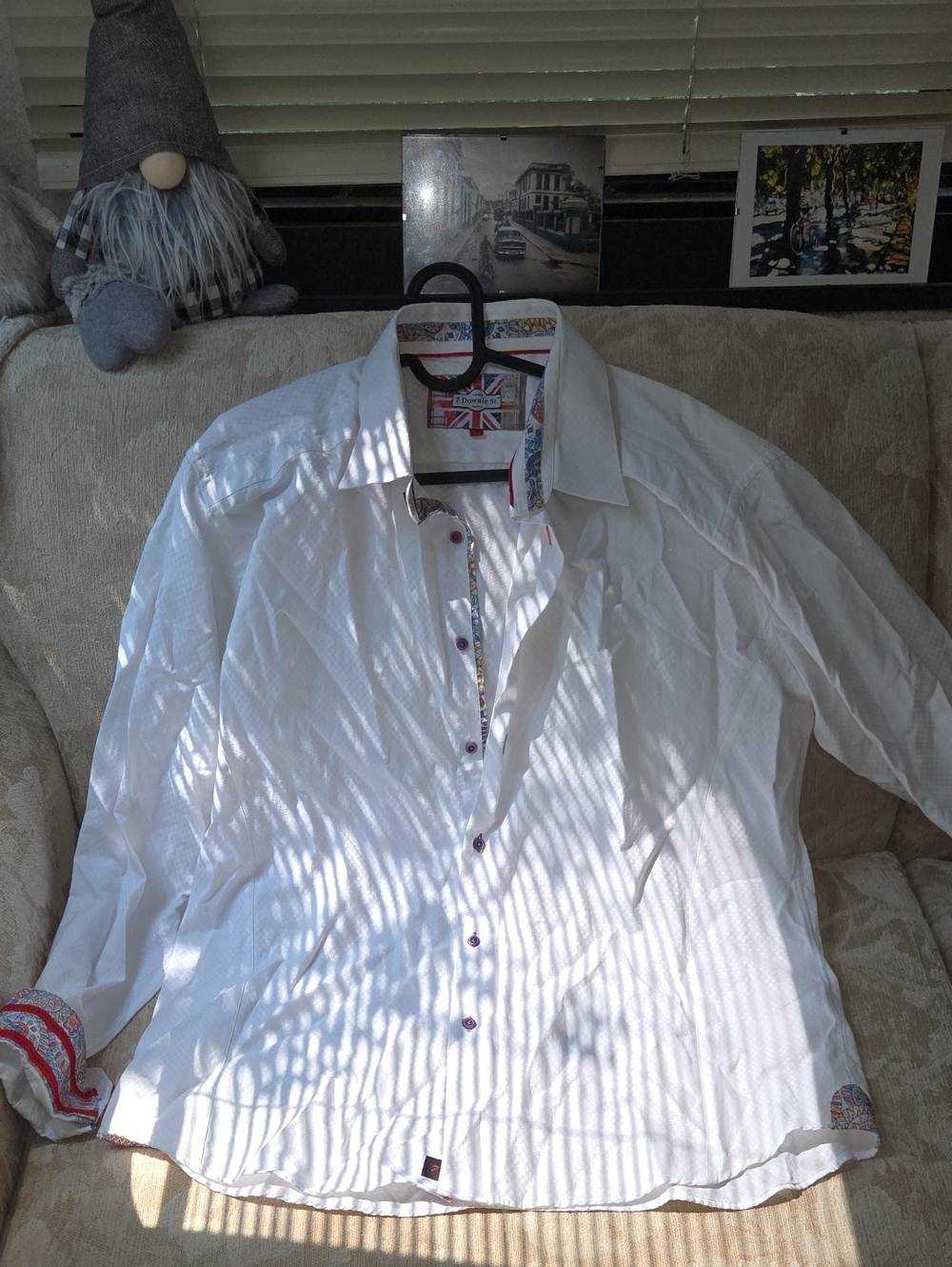 London Couture Men's White Dress Shirt with Decorative Trim